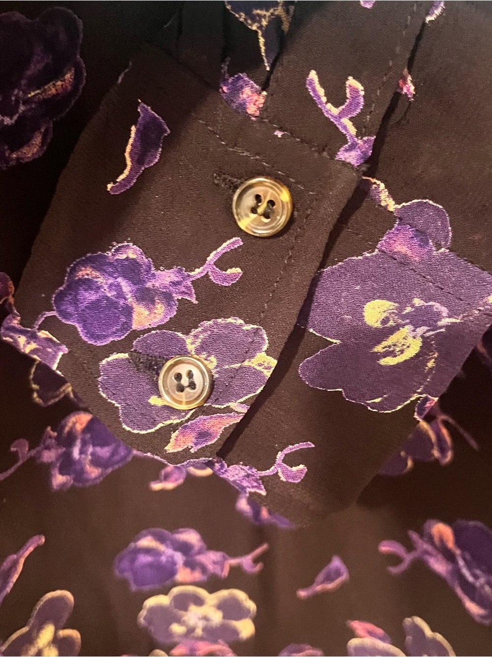 GANNI Floral Midi Dress Black Purple Long Sleeve Size 38/US size 6 - Picture 7 of 14